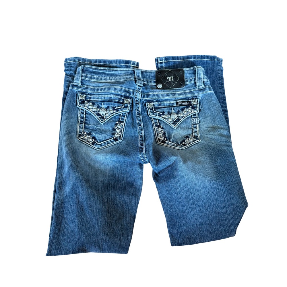 Miss Me MP7088B Mid Rise Bootcut Embellished Jeans Blue Size 28 Inseam 34
